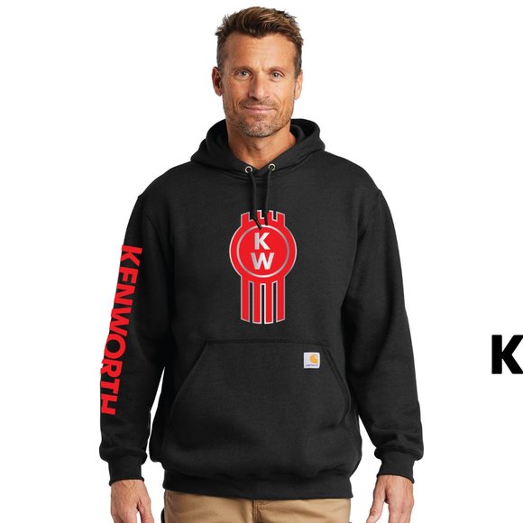 Carhartt Hoodie Kenworth Black K121 Diamond Plate Loose Fit Awesome Trucker Gift - Picture 1 of 2